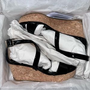 Jimmy Choo Black Portia 70 Patent Leather Wedge 38/Us 8 Platforms